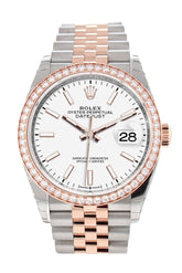 Custom Diamond Bezel Rolex Datejust 36 White Dial Rose Gold Two Tone Jubilee Watch 126201 Watches