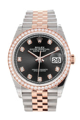 Custom Diamond Bezel Rolex Datejust 36 Black Set With Diamonds Dial Rose Gold Two Tone Jubilee Watch