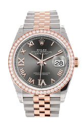 Custom Diamond Bezel Rolex Datejust 36 Dark Rhodium Set With Diamonds Dial Rose Gold Two Tone
