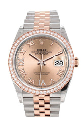 Custom Diamond Bezel Rolex Datejust 36 Rose Set With Diamonds Dial Gold Two Tone Jubilee Watch