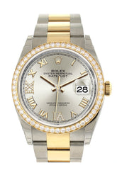 Custom Diamond Bezel Rolex Datejust 36 Silver Set With Diamonds Dial Oyster Yellow Gold Two Tone