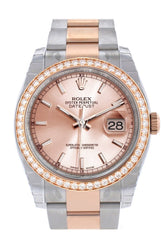 Custom Diamond Bezel Rolex Datejust 36 Pink Dial Oyster Rose Gold Two Tone Watch 116201 116231