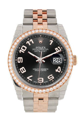 Custom Diamond Bezel Rolex Datejust 36 Black Arabdial Jubilee Rose Gold Two Tone Watch 116201 116231