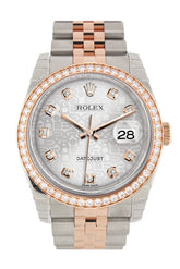 Custom Diamond Bezel Rolex Datejust 36 Silver Jubilee Dial Rose Gold Two Tone Watch 116201