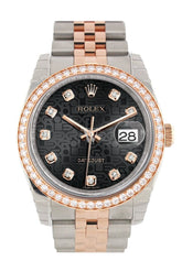 Custom Diamond Bezel Rolex Datejust 36 Black Jubilee Design Set With Diamonds Dial Rose Gold Two