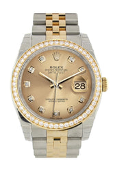 Custom Diamond Bezel Rolex Datejust 36 Champagne Set With Diamonds Dial Jubilee Yellow Gold Two Tone