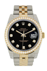 Custom Diamond Bezel Rolex Datejust 36 Black Set With Diamonds Dial Jubilee Yellow Gold Two Tone