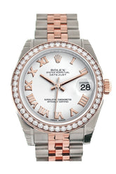Custom Diamond Bezel Rolex Datejust 31 White Roman Dial 18K Rose Gold Two Tone Jubilee Ladies Watch