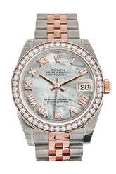 Custom Diamond Bezel Rolex Datejust 31 White Mother Of Pearl Roman Dial 18K Rose Gold Two Tone