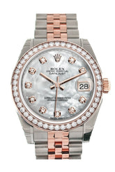 Custom Diamond Bezel Rolex Datejust 31 White Mother Of Pearl Dial 18K Rose Gold Two Tone Jubilee