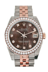 Custom Diamond Bezel Rolex Datejust 31 Black Mother Of Pearl Dial 18K Rose Gold Two Tone Jubilee