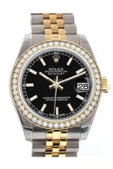 Custom Diamond Bezel Rolex Datejust 31 Black Dial Two Tone 18K Gold Jubilee Ladies Watch 178243