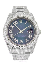 Custom Diamond Rolex Datejust Ii 41 Blue Dial Roman Mens Watch 116300 / None Watches