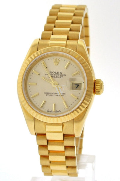 ROLEX 179178 Datejust 26 Champagne Dial Gold Lady Watch WatchGuyNYC