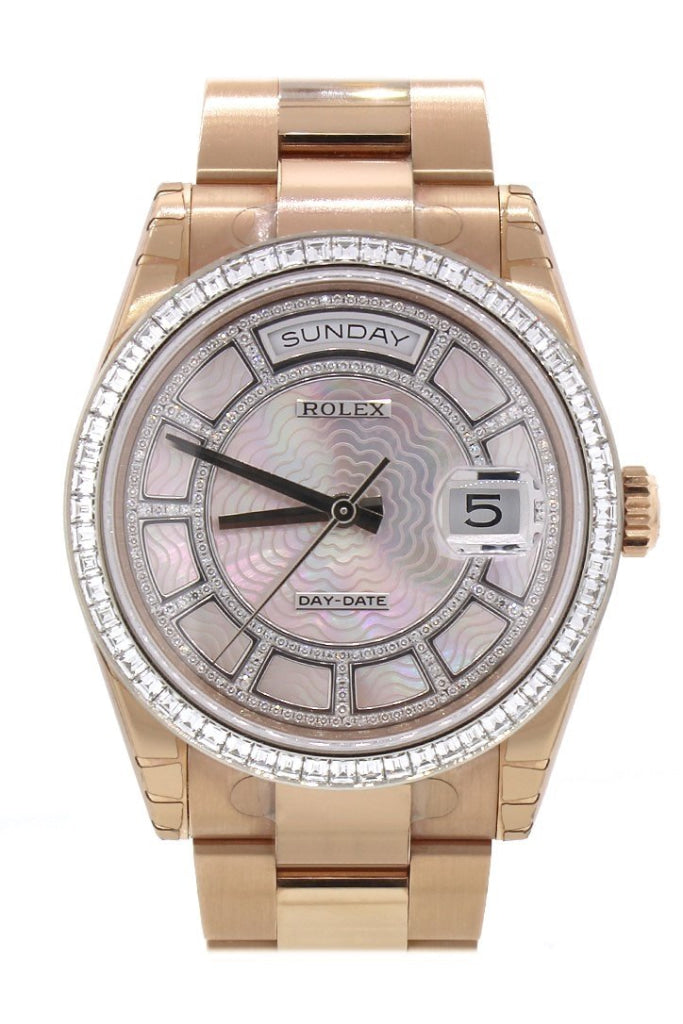 Rolex 118395BR Day Date 36 Carousel of Pink Mother of Pearl Diamond Dial Everose Gold Watch 118395BR WatchGuyNYC