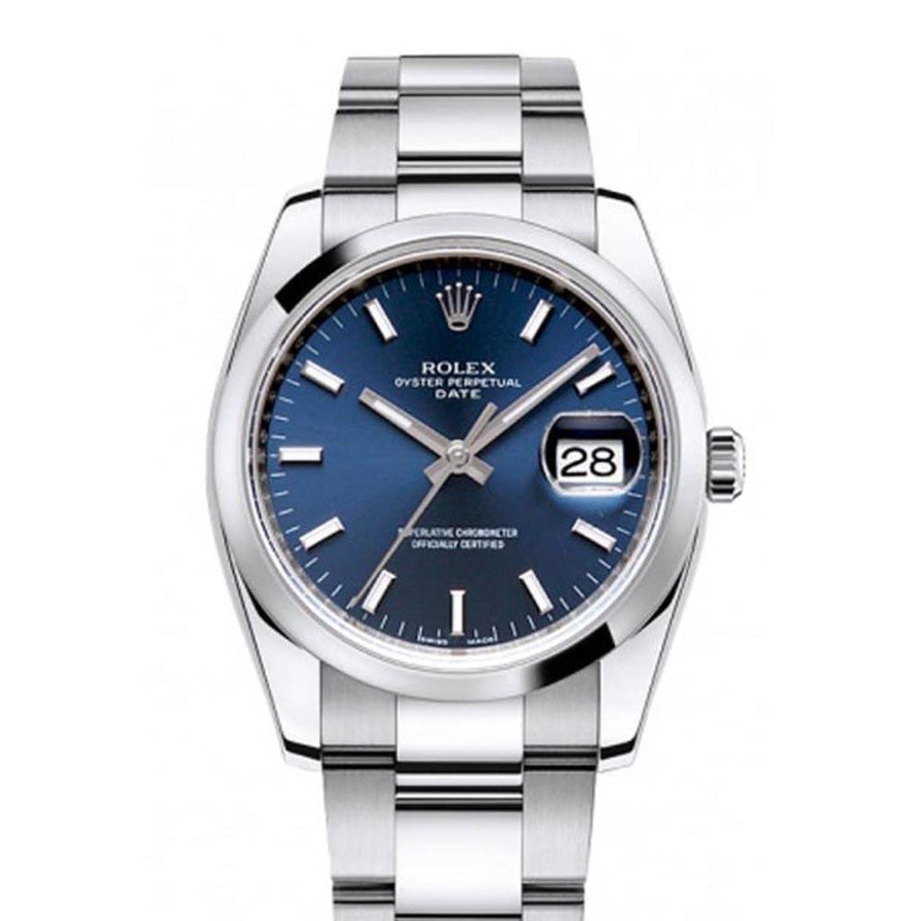 ROLEX 115200 Date 34 Blue Dial Stainless Steel Men s Watch WatchGuyNYC