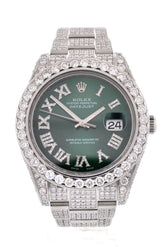 Custom Diamond Rolex Datejust Ii 41 Green Dial Roman Mens Watch 116300 Watches