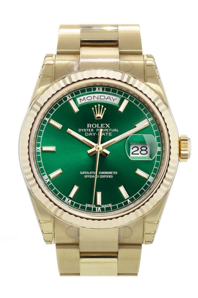 ROLEX 118238 Day Date 36 Green Dial Yellow Gold Watch WatchGuyNYC