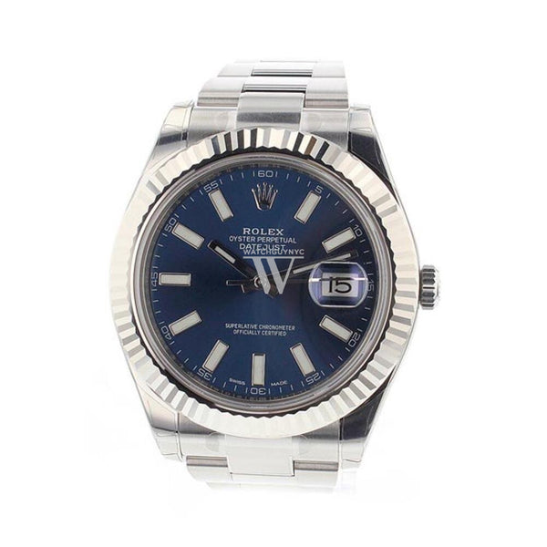 ROLEX Datejust II 41 Blue Dial 18k White Gold Fluted Bezel Steel Men s Watch 116334