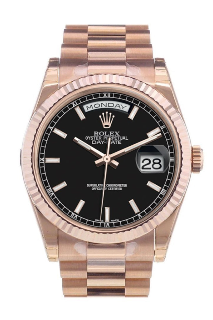 Rolex 118235 Day Date 36 Black Dial President Everose Gold WatchGuyNYC