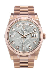 Rolex Day-Date 36 Meteorite Set With Diamonds Dial Fluted Bezel President Everose Gold Watch 118235