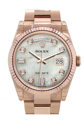 Rolex Day-Date 36 White Mother-Of-Pearl With Oxford Motif Set Diamonds Dial Fluted Bezel Oyster