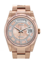 Rolex Day-Date 36 Carousel Of Pink Mother-Of-Pearl Dial Fluted Bezel Oyster Everose Gold Watch