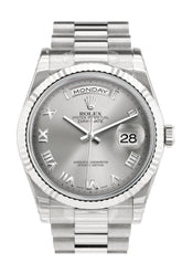 Rolex Day-Date 36 Rhodium Roman Dial Fluted Bezel President White Gold Watch 118239