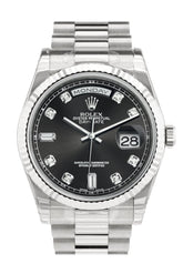 Rolex Day-Date 36 Black Set With Diamonds Dial Fluted Bezel President White Gold Watch 118239