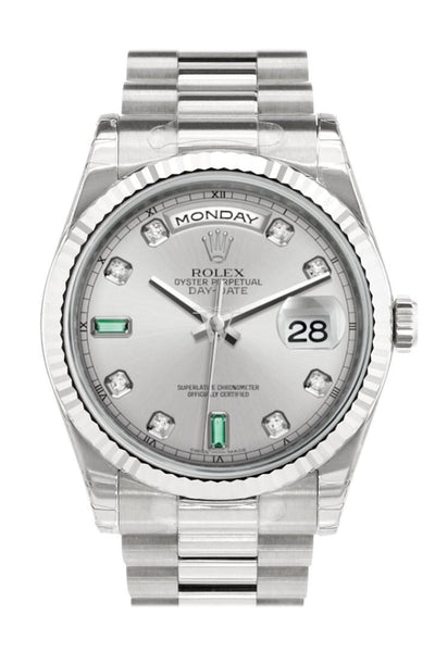 Rolex Day Date 36 Rhodiumset with Diamonds and emeralds Dial