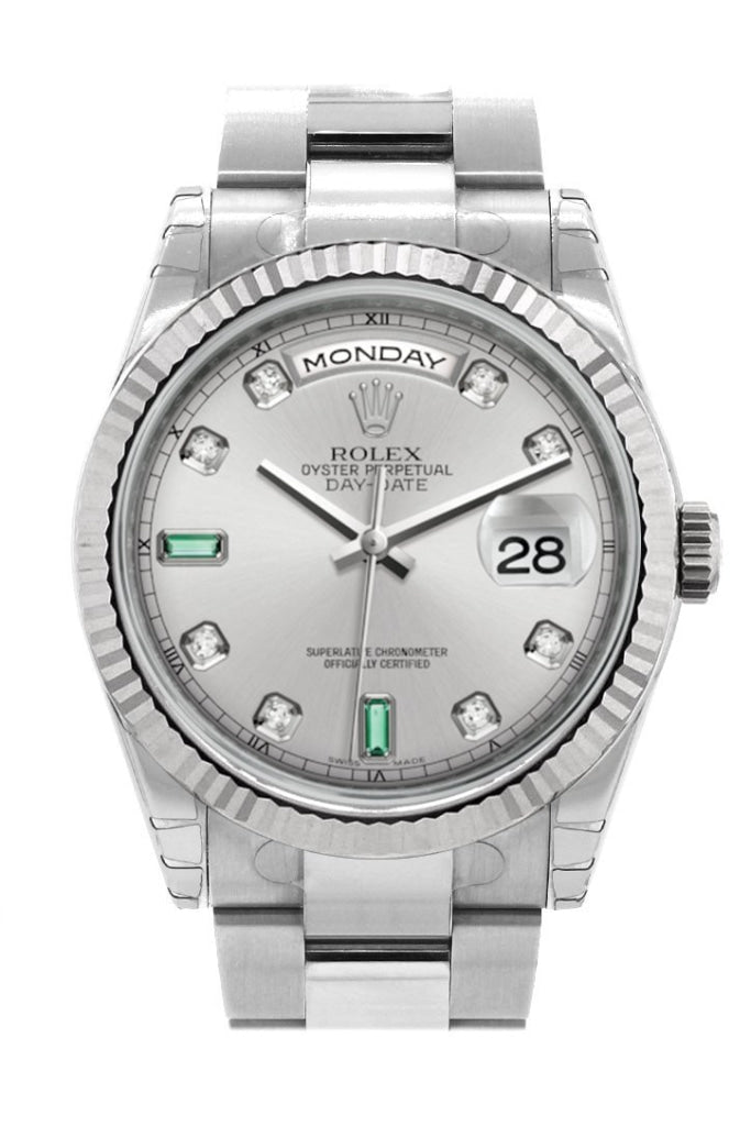 Rolex Day-Date 36 Rhodium set with Diamonds Dial Fluted Bezel