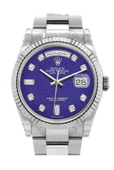 Rolex Day-Date 36 Lapis Lazuli Set With Diamonds Dial Fluted Bezel Oyster White Gold Watch 118239