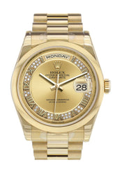 Rolex Day-Date 36 Champagne Diamonds Dial President Yellow Gold Watch 118208