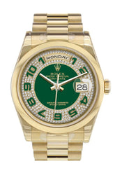 Rolex Day-Date 36 Green Diamonds Paved Dial President Yellow Gold Watch 118208