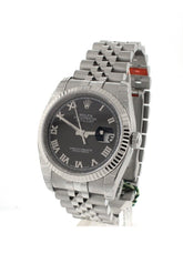 Rolex Datejust 36 Black Roman Dial Fluted Bezel Jubilee Mens Watch 116234