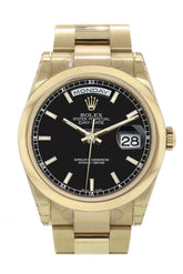 Rolex Day-Date 36 Black Arab Dial Yellow Gold Watch 118208