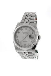 Rolex Datejust 36 Rhodium Roman Dial 18K White Gold Fluted Jubilee Unisex Watch 116234