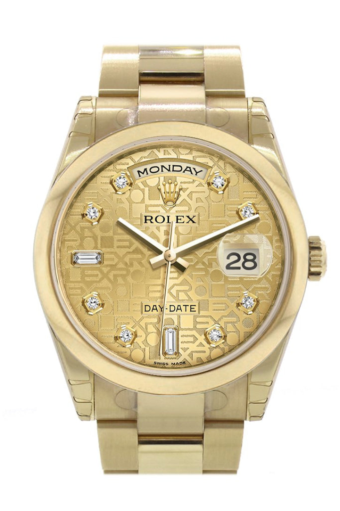 Rolex 118208 Day Date 36 Champagne Jubilee Diamonds Dial Yellow Gold Watch WatchGuyNYC