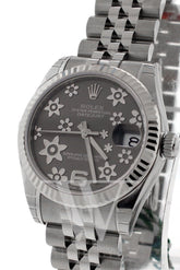 Rolex Datejust 31 Dark Rhodium Floral Motif Dial White Gold Fluted Bezel Jubilee Ladies Watch 178274