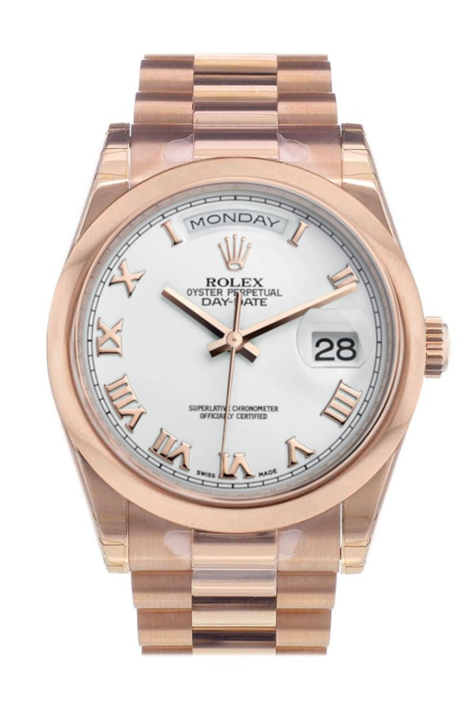 Rolex 118205 Day Date 36 White Dial President Everose Gold Watch WatchGuyNYC