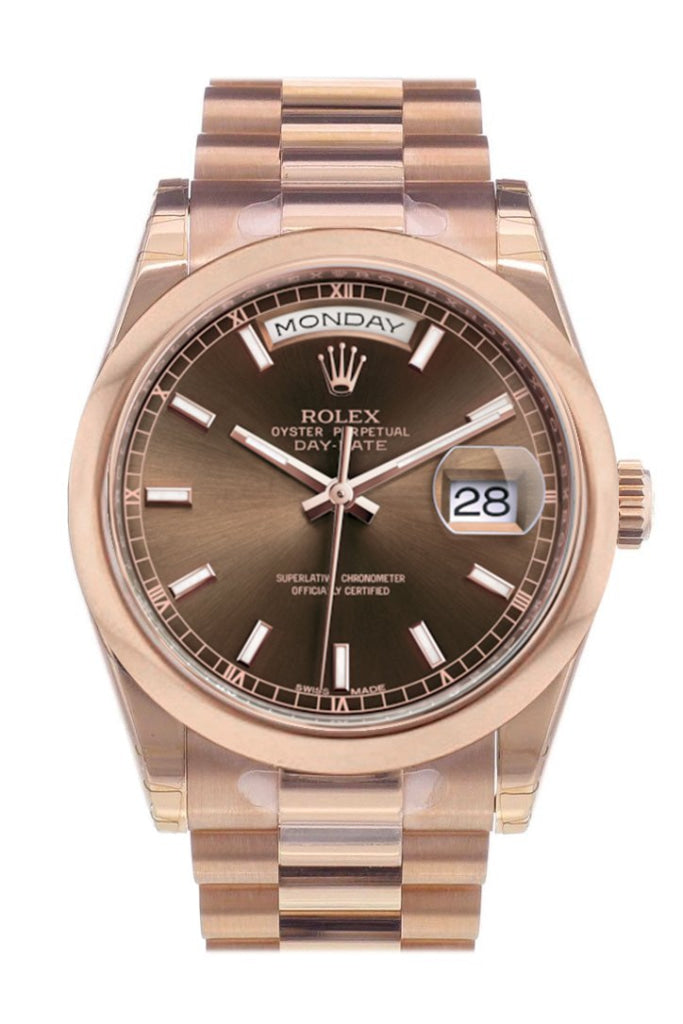 Rolex 118205 Day Date 36 Chocolate Dial President Everose Gold Watch WatchGuyNYC