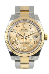 Rolex Datejust 31 Champagne Floral Motif Roman Dial Fluted Bezel 18K Gold Two Tone Ladies 178273 /