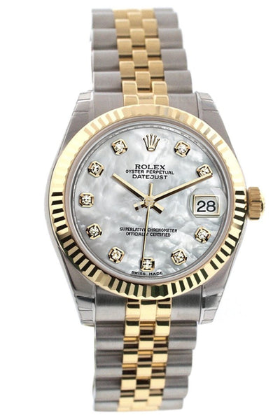 Ladies Rolex Lady-Datejust 31 Yellow Gold Silver Diamond Dial