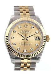 Rolex Datejust 31 Champagne Diamond Dial Fluted Bezel 18K Gold Two Tone Jubilee Ladies 178273 / None