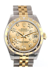 Rolex Datejust 31 Champagne Floral Motif Roman Dial Diamond Bezel 18K Gold Two Tone Jubilee Ladies