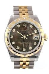 Rolex Datejust 31 Black Mother Of Pearl Diamonds Dial Diamond Bezel 18K Gold Two Tone Jubilee Ladies