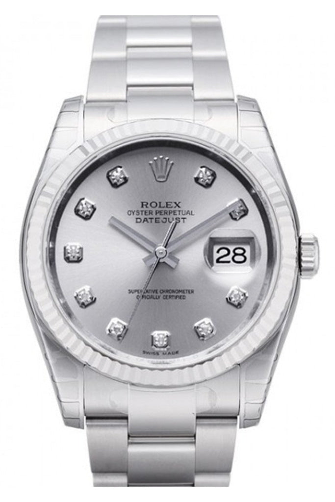 ROLEX 116234 Datejust 36 Silver Diamond Mens Ladies Watch WatchGuyNYC