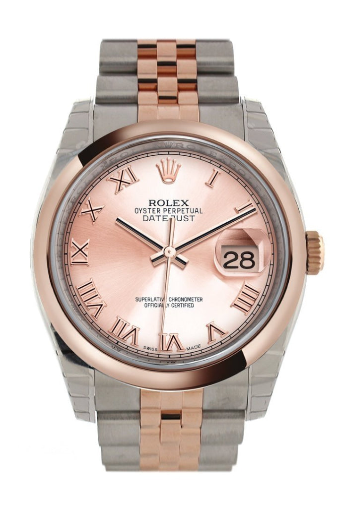 Rolex 116201 Datejust 36 Pink Roman Dial Rose Gold Jubilee WatchGuyNYC
