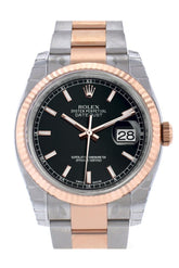 Rolex Datejust 36 Black Dial Fluted Steel And 18K Rose Gold Oyster Watch 116231