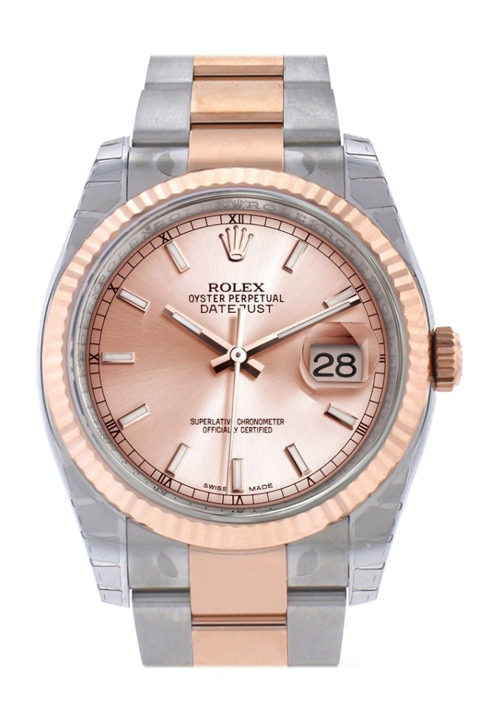 Rolex Datejust 36 Pink Dial Fluted Steel and 18k Rose Gold Oyster